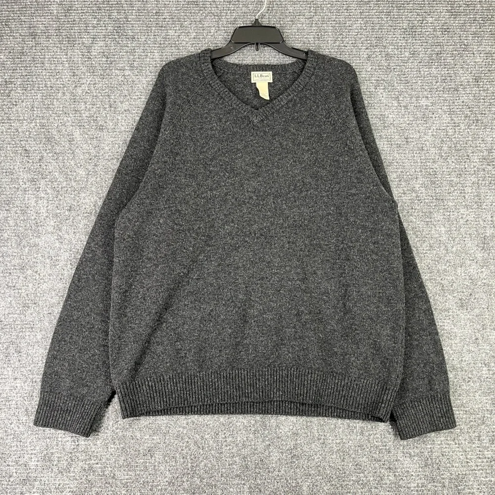 LL Bean Lambswool V-Neck Sweater Mens‎ XL Wool Raglan Sleeve Casual Layering